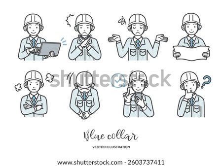 Construction worker male illustration material set