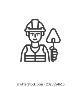 Construction worker man line icon. linear style sign for mobile concept and web design. Handyman builder with a trowel outline vector icon. Symbol, logo illustration. Vector graphics