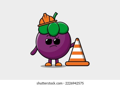 Trabajador de la construcción Dibujo de caricatura de mascota lindo personaje de Mangosteen
