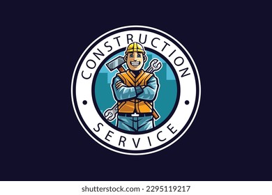 Construction worker mascot logo cartoon design Template illustration vector