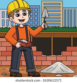 Construction Worker Mason Colored Cartoon 