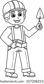 Construction Worker Mason Isolated Coloring Page 