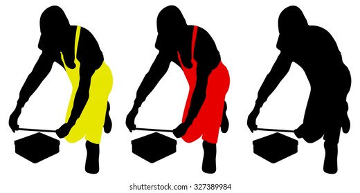 Construction worker measuring 
