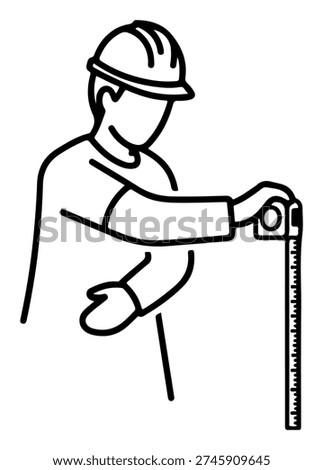 Construction Worker Measuring Tape Icon Black Line Builder Illustration