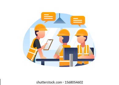 Construction Worker Is In A Meeting With The Chief Foreman Illustration Vector