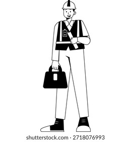 Construction Worker mono black color illustration