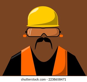 Construction worker with mustache wearing safety equipment