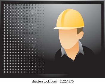 obrero de construcción con banner negro de medio tono