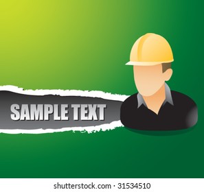 construction worker on ripped banner