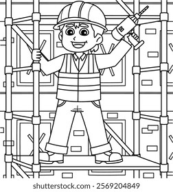 Construction Worker on a Scaffolding Coloring Page