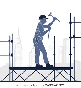 Construction Worker on Scaffolding illustration