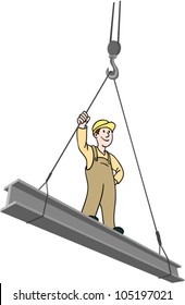 construction worker on a steal beam being lifted by a crane