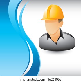 construction worker on vertical wave background