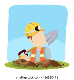 construction worker out from ground