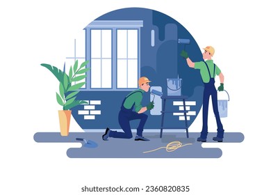 Construction worker painting wall Illustration concept on white background