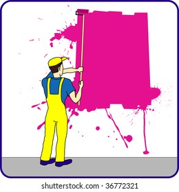 Construction worker with place on the wall for yours text
