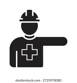 Construction worker pointing icon for site direction and instruction a symbol for builder supervision and engineer command for industrial guide
