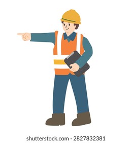 Construction worker pointing to the side