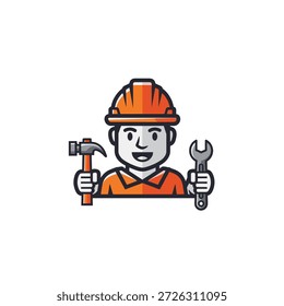 Construction Worker Portrait Holding Tools in Industrial Setting - Vector Illustration of Skilled Labor in Graphic Design