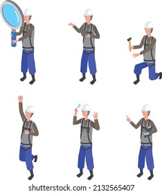 Construction worker pose illustration set