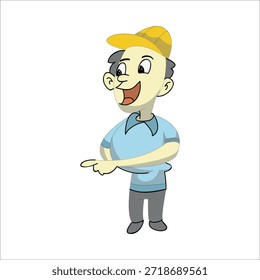 Trabajador de la construcción que presenta o señala a la Ilustración vectorial lateral