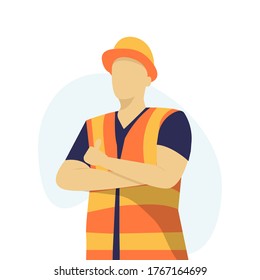 Construction worker. Professional constructor with helmet, Vector Illustration