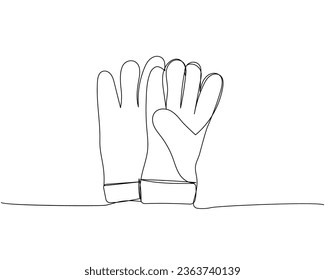 Construction worker protection gloves, uniform, safety one line art. Continuous line drawing of repair, professional, hand, people, concept, support, maintenance.