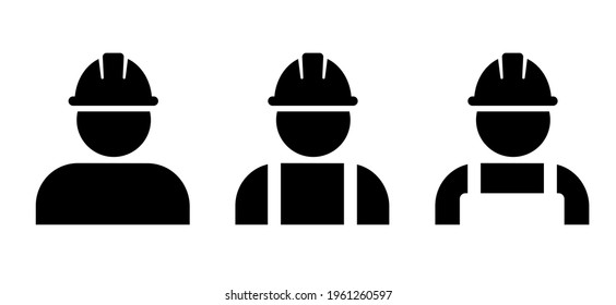 Construction worker in protective clothing and helmet. Person profile with safety helmet. Flat vector sign. Pictogram logo icon. Safety vest and equipment. Hard hat.
