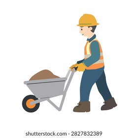Construction worker pushing a wheelbarrow