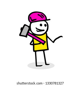 Construction worker ready to do some repairs. Freehand vector drawing.