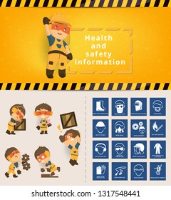 Construction worker repairman banner, Construction health and safety sign used in industrial applications, safety first, health and safety, vector illustrator 