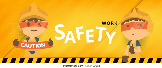 Construction worker repairman banner, safety first, health and safety, vector illustrator 