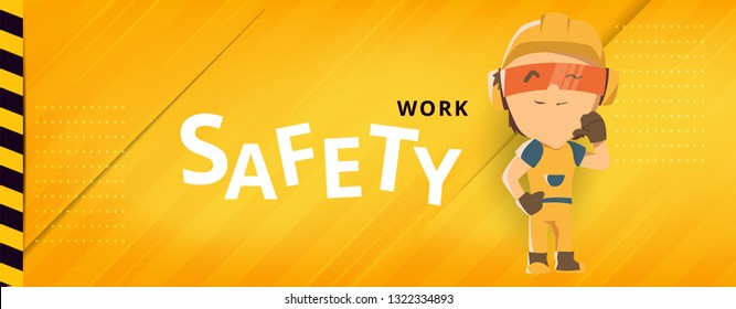 Construction worker repairman banner, safety first, health and safety, vector illustrator 