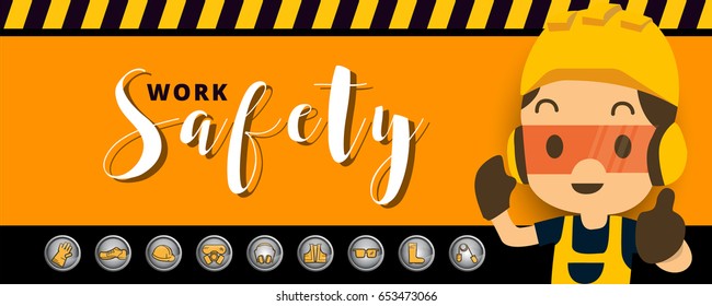 Construction worker repairman  thumb up banner, safety first, health and safety vector illustrator