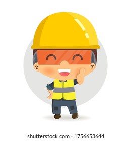 Construction worker repairman thumb up, safety first, health and safety 