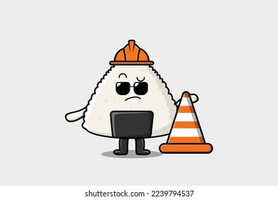 Construction worker Rice japanese sushi cute character mascot cartoon illustration