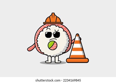 Construction worker Rice sushi rolls sashimi cute character mascot cartoon illustration