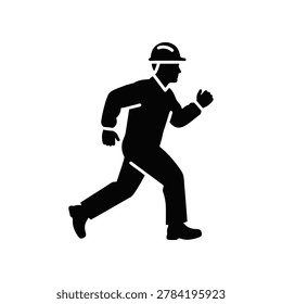 Construction worker running silhouette for industrial safety and workplace efficiency