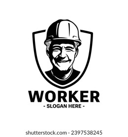 Construction worker with safety hard hat. Logo. Vector and illustration.