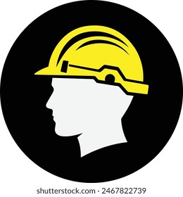 construction worker safety helmet icon in black circle background 