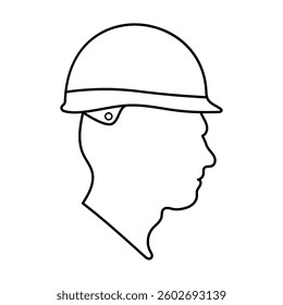Construction Worker Safety Helmet Outline Vector Illustration. This vector illustration features a black outline of a human head wearing a safety helmet.