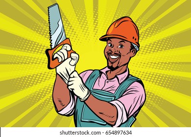 Construction worker with saw