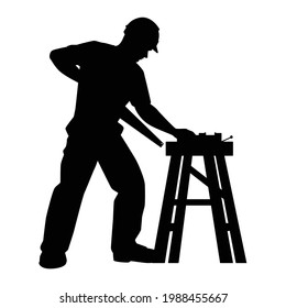 Construction worker with saw silhouette vector on white background