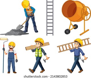 Construction Worker Set Man Work Illustration Stock Vector (Royalty ...