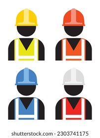 construction worker set, with safety helmet and vest, vector illustration