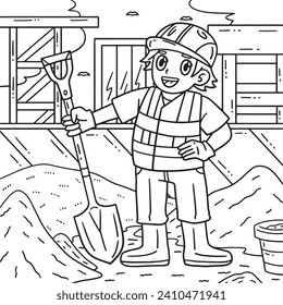 Construction Worker with a Shovel Coloring Page