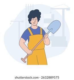 Trabalhador de Construção com Ilustração de Vetor Plano de Pá