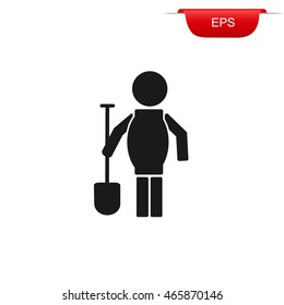 construction worker with shovel, icon, vector illustration 