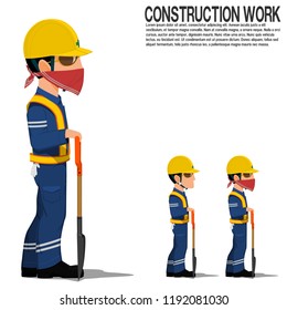 Un trabajador de la construcción con una pala sobre fondo blanco