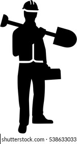 Construction worker with shovel silhouette